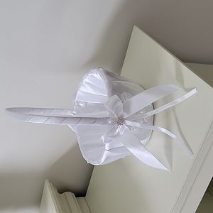 White rhinestone lace pearls flower girl basket